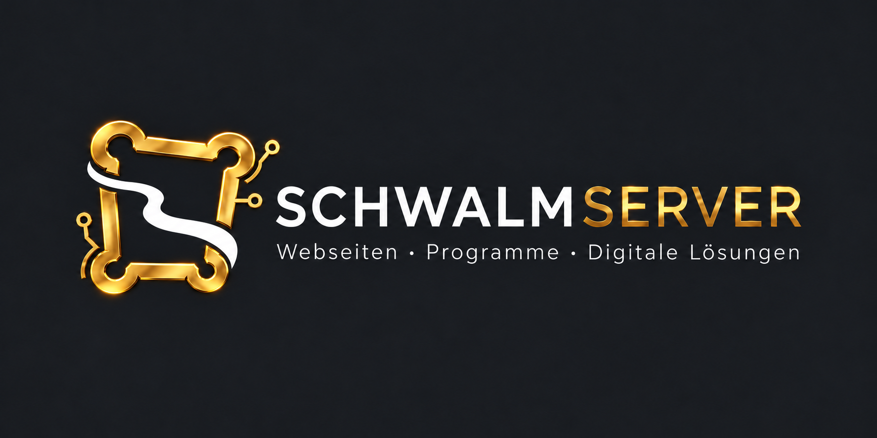 Schwalmserver – goldenes Festungsemblem mit Fluss und technischen Leiterbahnen